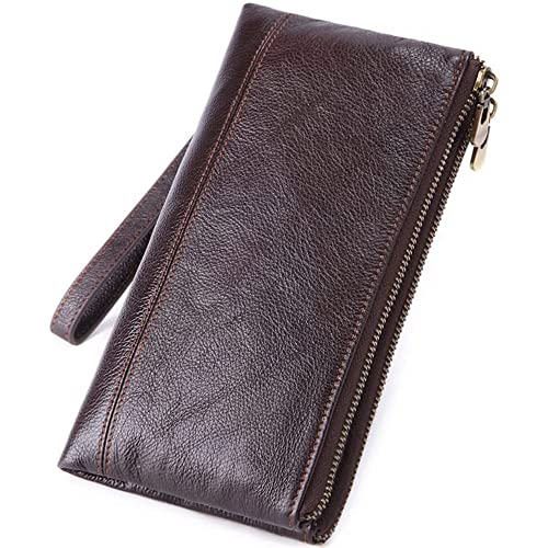 Herren-Handtasche aus echtem Leder, Visitenkartenhalter, Geldbörse, Lange Geldbörse für Herren, kleine Tasche, Lange Geldbörse (Farbe: Braun, Größe: 21,5 x 11,5 x 3 cm) von evimo