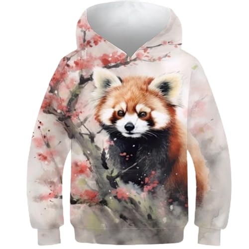 evimo 3Dgedruckte Hoodies roter Panda AquarellHoodie für Jungen und Mädchen KinderSweatshirt Kapuzenpullover mit Taschen Kleidung Mantel für 9–11 Jahre von evimo