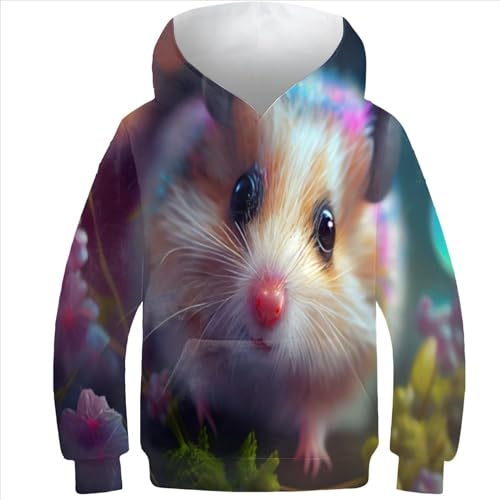 evimo Bunter HamsterHoodie für Jungen und Mädchen 3Dbedruckter Pullover lässiges Sweatshirt langärmelig mit Tasche 7–9 Jahre von evimo