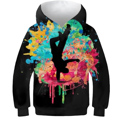 evimo Kapuzenpullover für Jungen und Mädchen im Breakdancer-Popart-Stil 3D-Gedruckter Kinder-Kapuzenpullover mit Kängurutasche 11–13 Jahre von evimo