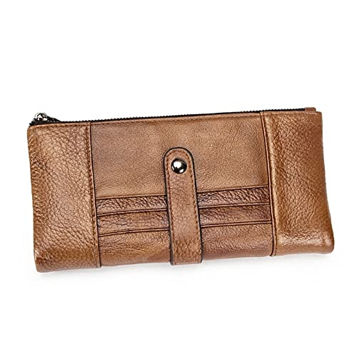 evimo Lange Herren-Geldbörse, Vintage-Leder-Kreditkartentasche, Clutch, niedriges Profil, mit Reißverschluss (Farbe: A, Größe: 19 x 10 x 3 cm) von evimo