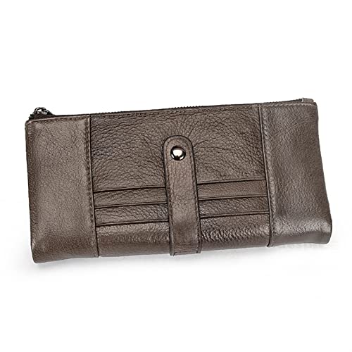 evimo Lange Herren-Geldbörse, Vintage-Leder-Kreditkartentasche, Clutch, niedriges Profil, mit Reißverschluss (Farbe: B, Größe: 19 x 10 x 3 cm) von evimo