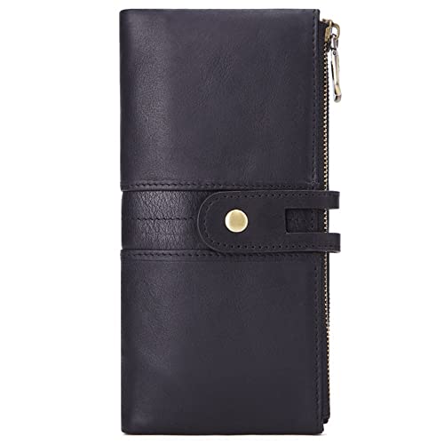 evimo Leder-Geldbörsen für Herren, Lange Bifold-Geldbörse mit Reißverschluss, Clutch, Reise-Geldbörse (Farbe: Braun, Größe: 18,5 x 9 x 2,5 cm) von evimo