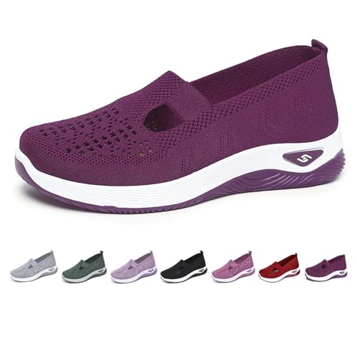 Women's Woven Orthopedic Breathable Sole Soft Shoes Go Walking Slip on Diabetic Foam Shoes Sneaker Comfort Mesh Up Knit Stretch Orthopedic Sneaker Diabetic Walking Shoes (Deep Purple,36) von evtbtju