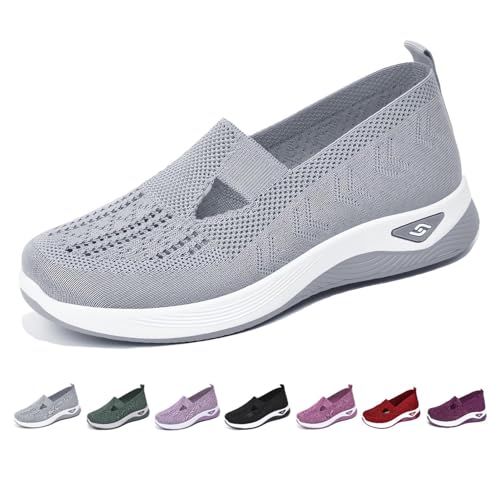 Women's Woven Orthopedic Breathable Sole Soft Shoes Go Walking Slip on Diabetic Foam Shoes Sneaker Comfort Mesh Up Knit Stretch Orthopedic Sneaker Diabetic Walking Shoes (Grey,39) von evtbtju