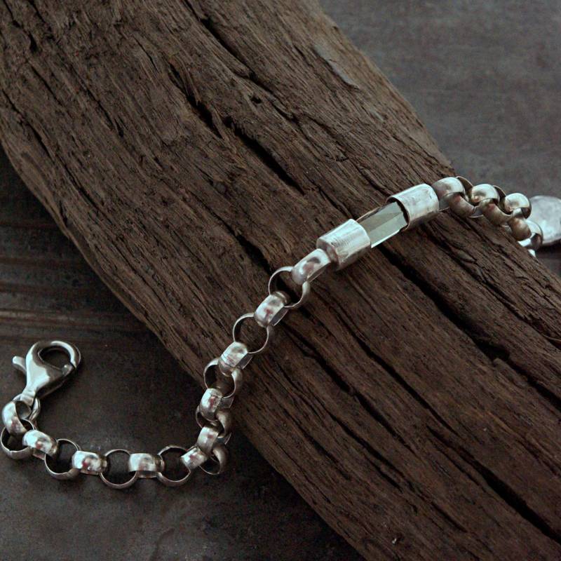 Oxidiertes Sterling Silber Swarovski Kristall Armband Mit Erbskette - Handgemachter Moderner Schmuck Oxidiertes Sterling Silber Swarovski Kristall Armband Mit Erbskette - Handgemachter Moderner Schmuck von ewalompe