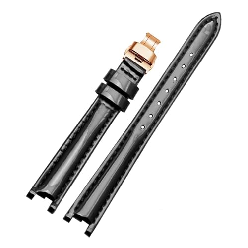 ewgrkba 12 mm (Schnalle 10 mm), kompatibel mit Tissot T094210A Uhrenarmband, hochwertiges Echtleder-Uhrenarmband mit spezieller Schnittstelle(Shiny black RG clasp) von ewgrkba