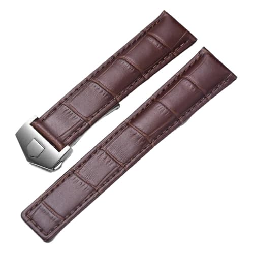 ewgrkba Echtlederarmband kompatibel mit Tag Heuer Uhr Carrera Monaco Uhrengürtel Schwarz Braun Armband Armbanduhr Uhrenarmband(Brown-silver,19mm) von ewgrkba