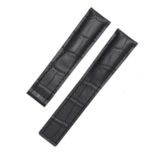 ewgrkba Kompatibel Mit TAG Heuer Lederarmband Blau Schwarz Mit Roten Nähten Armband 19 20 22 Mm Kompatibel Mit Herrenarmband Mit Faltschließe(Black no clasp,19mm) von ewgrkba