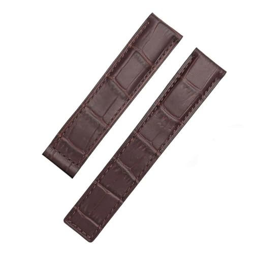 ewgrkba Kompatibel Mit TAG Heuer Lederarmband Blau Schwarz Mit Roten Nähten Armband 19 20 22 Mm Kompatibel Mit Herrenarmband Mit Faltschließe(Brown no clasp,19mm) von ewgrkba