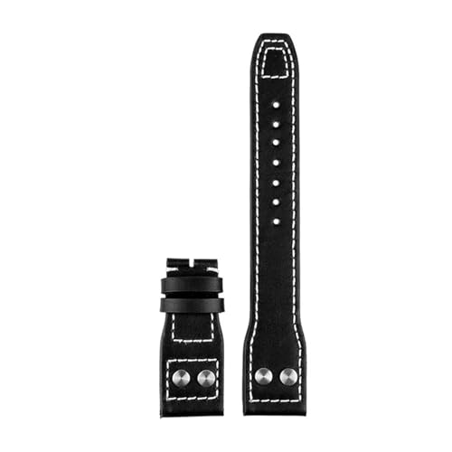 ewgrkba Uhrenarmband aus echtem Leder mit Nieten, kompatibel mit IWC Big Pilot Spitfire, braun-schwarzes Rindsleder, Faltschließe, Herrenarmband(Black no calsp,21mm) von ewgrkba
