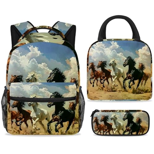 ewndhtse Schulrucksack-Set mit Lunchtasche, Federmäppchen, 3-teiliges Schulbüchertaschen-Set, Reiserucksack, lässiger Tagesrucksack für Teenager, Mädchen, Jungen, Grundschule, Junior, mittlere Größe von ewndhtse