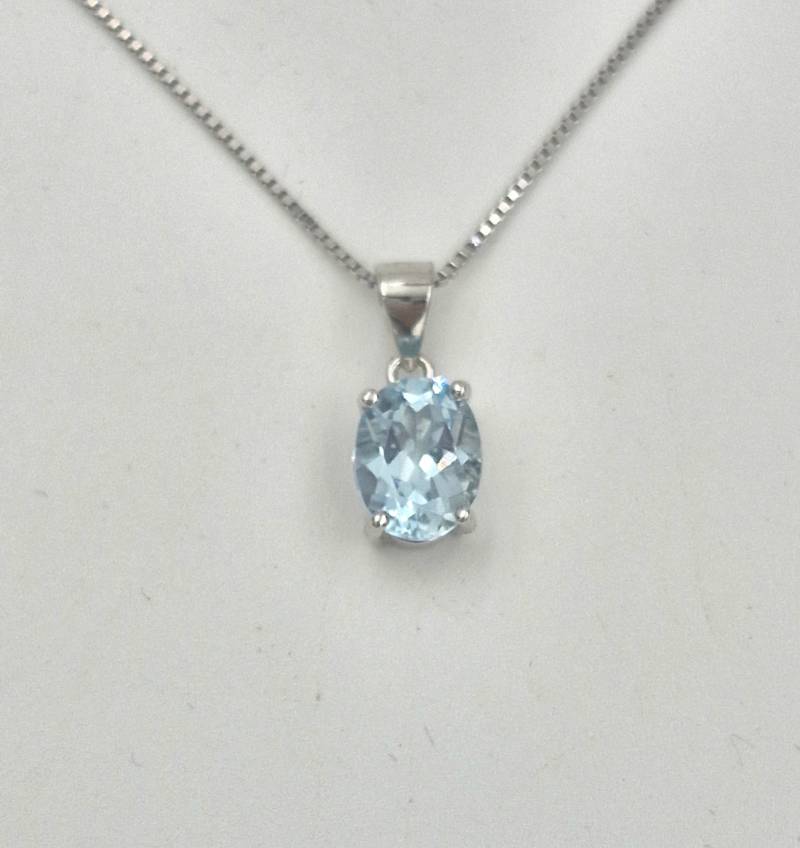 Aquamarin Edelstein | Oval Solitär Anhänger Mit Kette Silber925 Geburtsstein Sternzeichen Wassermann, Monat März Schmuck Geschenk von exclusiv242