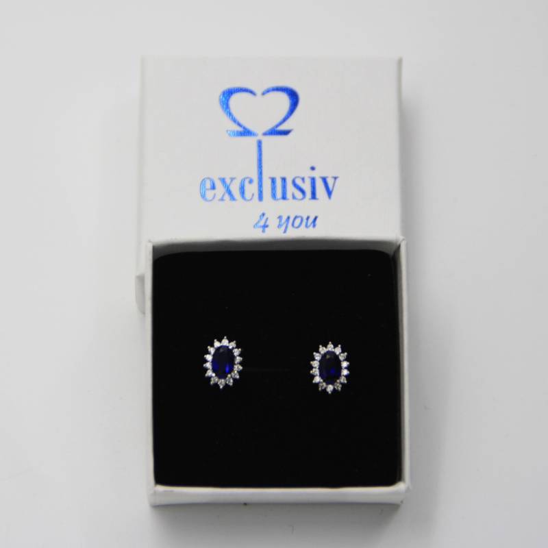 Frauen Ohrringe Aus Saphir Edelsteinen Geburtsstein September Ohrstecker Sterlingsilber 925 Mit Zirkonia Umrandet, Klassisch Elegant von exclusiv242