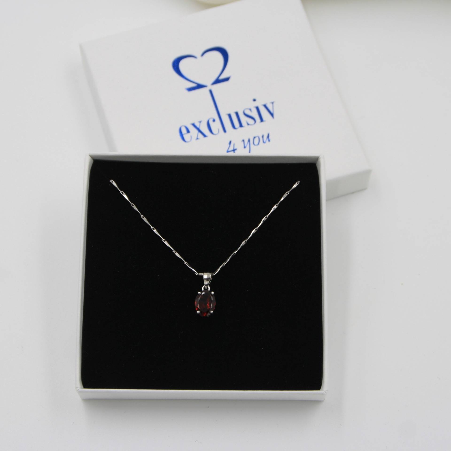 Granat Roter Edelstein | Geburtsstein Januar Solitär Oval Minimalistisch Anhänger Mit Kette Sterlingsilber925 Geschenk von exclusiv242