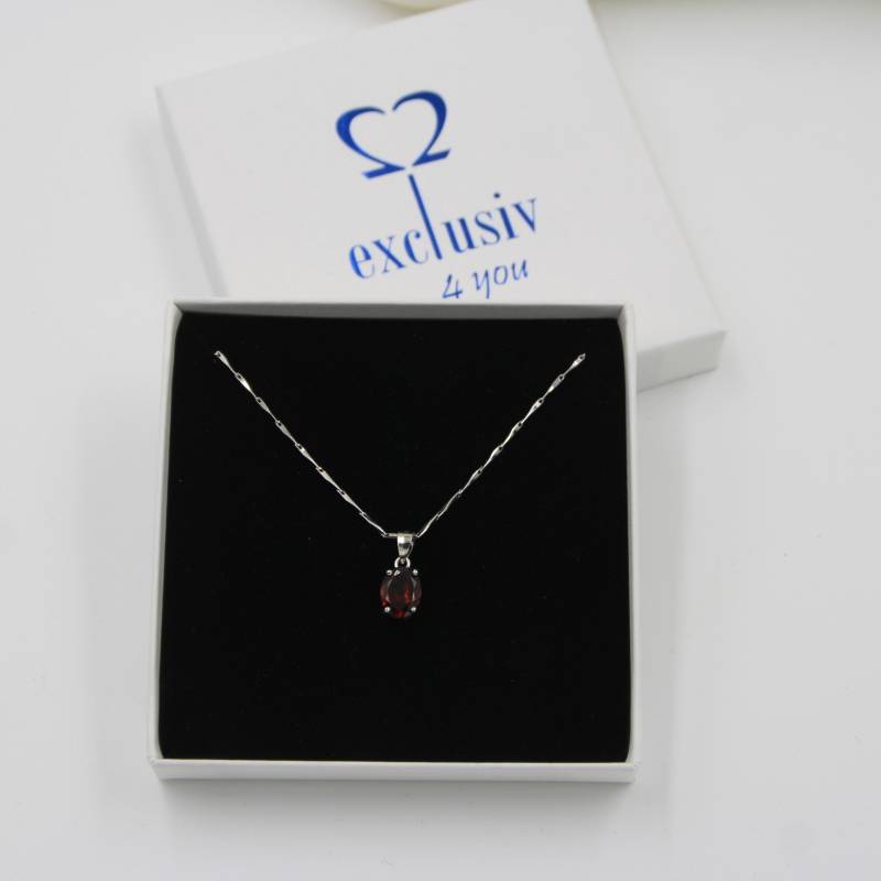 Granat Roter Edelstein | Geburtsstein Januar Solitär Oval Minimalistisch Anhänger Mit Kette Sterlingsilber925 Geschenk von exclusiv242
