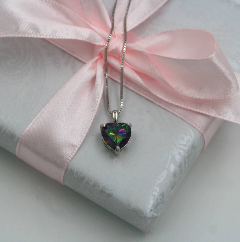 Herzanhänger Aus Mystik Topas | Silberschmuck Mit Edelstein Anhänger Kette Sterlingsilber925 Geschenkverpackung Gratis von exclusiv242