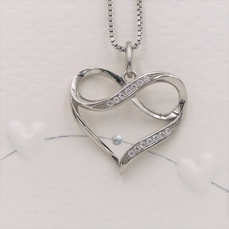 Herzanhänger Mit Unendlichkeitssymbol, Ewige Liebe Silberschmuck Aus Sterlingsilber925 Zirkonia Kristallen, Kette Optional von exclusiv242