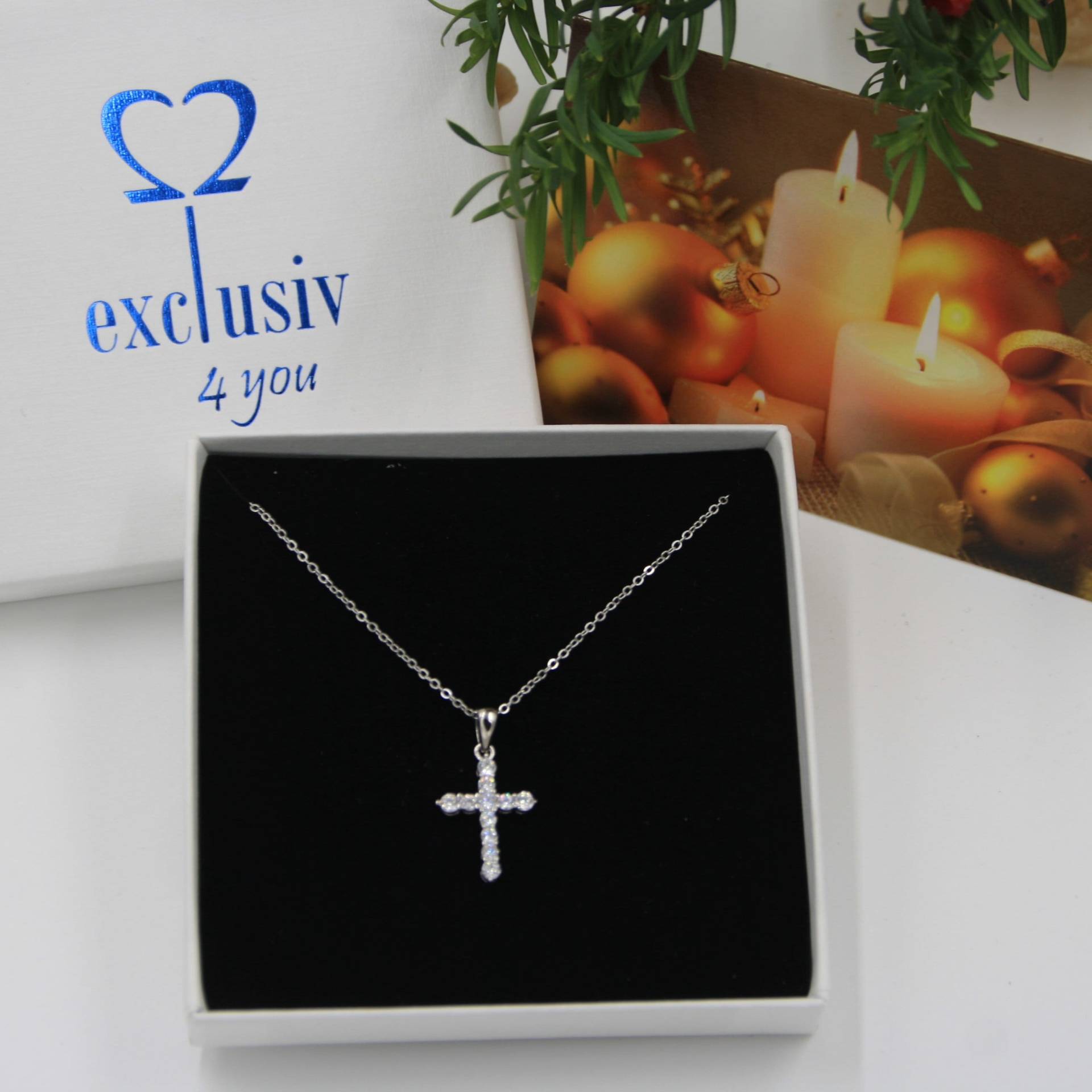 Kreuz Mit Zirkon Steine Religiöses Symbol Christentum Silber925 Anhänger Kette Unisex Kinder Kommunion Ostern Weihnachten Geschenk von exclusiv242