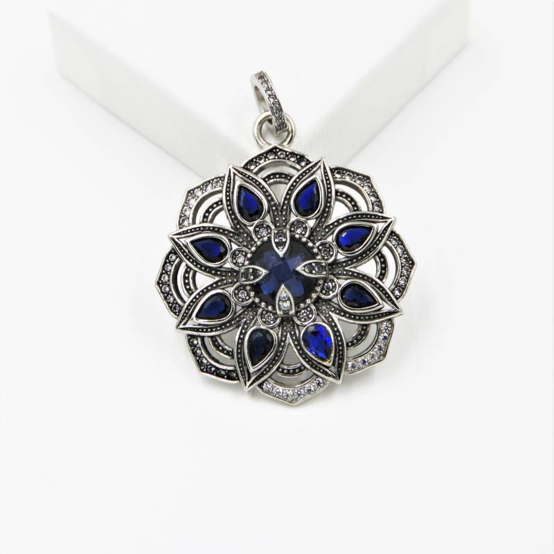 Lotus Blume Mit Saphirblauen Steine | Spiritueller Schmuck Anhänger in Vintage Look Als Geschenk Verpackt von exclusiv242