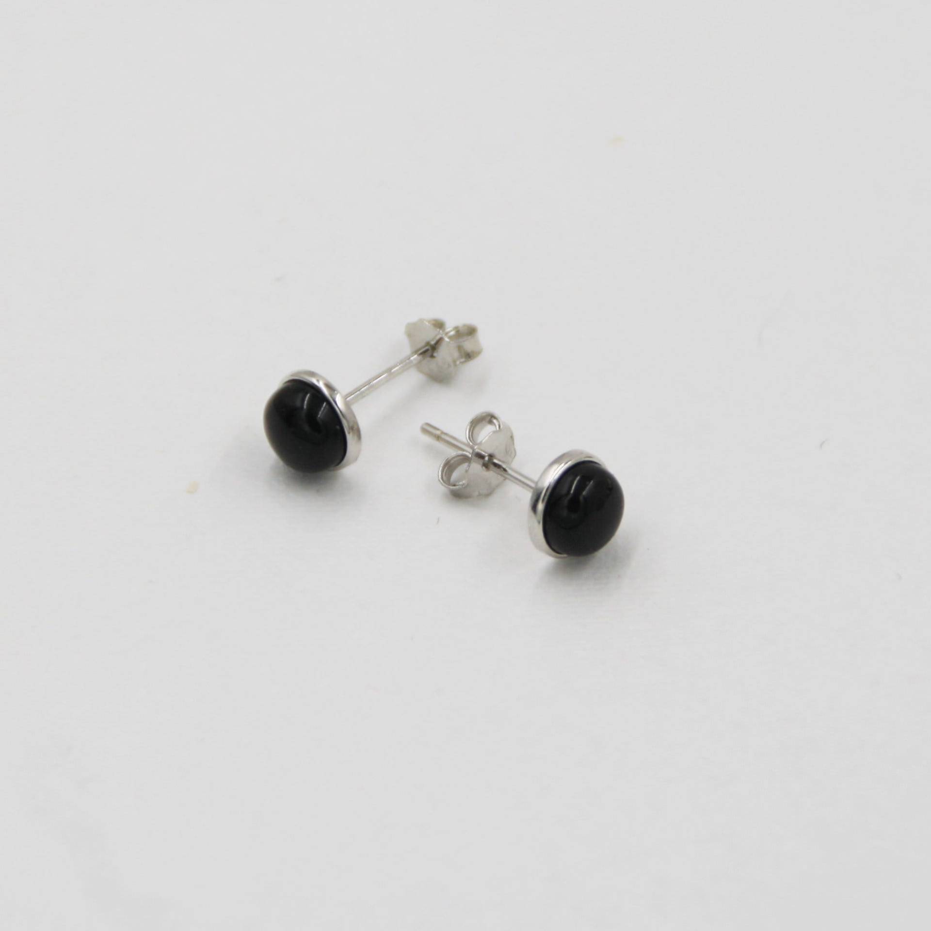 Onyx Edelstein Ohrringe Schwarze Ohrstecker Minimalistisch Rund 5mm in Sterlingsilber925 Geburtstag Geschenk von exclusiv242