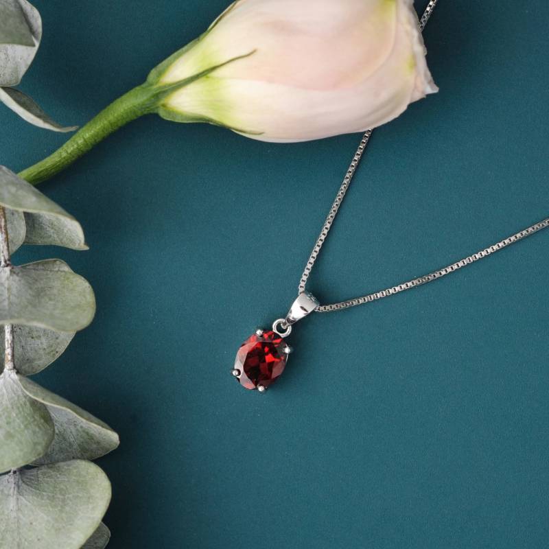 Silberschmuck Mit Granat Edelstein | Solitär Oval Minimalistisch Anhänger Kette Sterlingsilber925 Geschenkverpackung Gratis von exclusiv242
