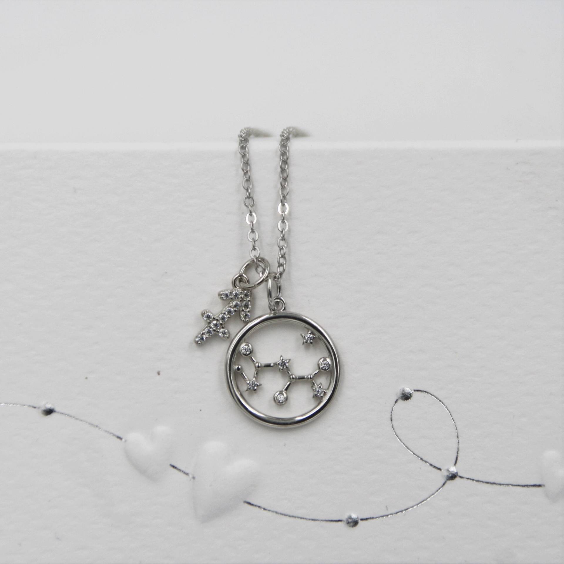 Sternzeichen Schütze Symbol Sternbild 2 Anhänger Mit Kette | Sterlingsilber925 Zirkon Geschenk Geburtstag November Dezember von exclusiv242