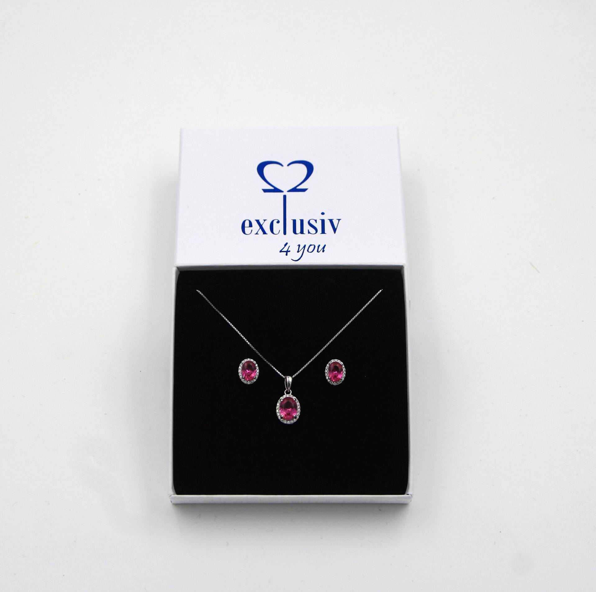 Turmalin Pink Rubellit Oval Set | Anhänger Mit Kette Und 2 Ohrstecker Sterlingsilber925 Geburtstag Geschenk Oktober Verpackung von exclusiv242