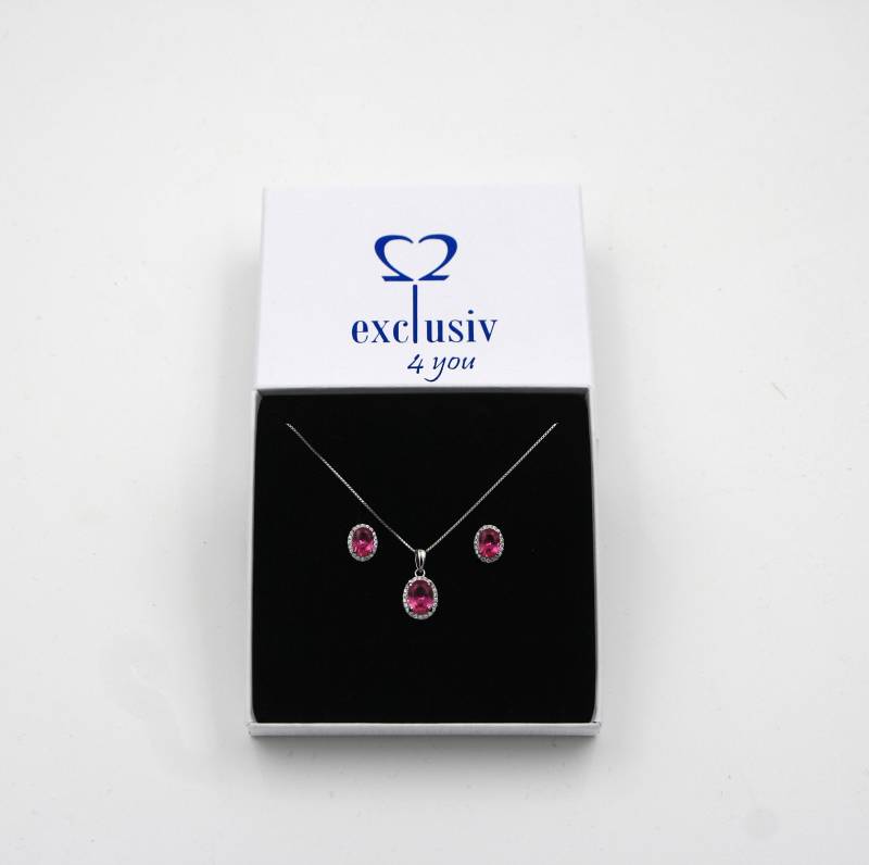 Turmalin Pink Rubellit Oval Set | Anhänger Mit Kette Und 2 Ohrstecker Sterlingsilber925 Geburtstag Geschenk Oktober Verpackung von exclusiv242