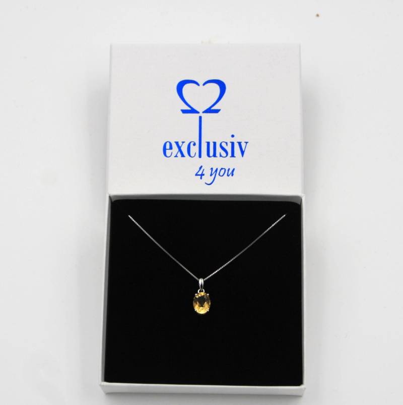 Zitrin Edelstein | Minimalistisch Oval Anhänger Mit Kette Sterlingsilber925, Geburtsstein Monat November, Verpackung Und Versand Gratis von exclusiv242