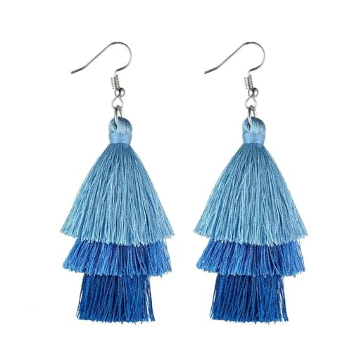 Ohrringe Ohrstecker Damen Schmuck Earrings Bunte Dreischichtige Lange Quasten-Ohrringe, Modisch Für Frauen, Mit Fransen, Mehrschichtig, Vintage-Tropfen-Ohrringe, Farbe 3 von exdas