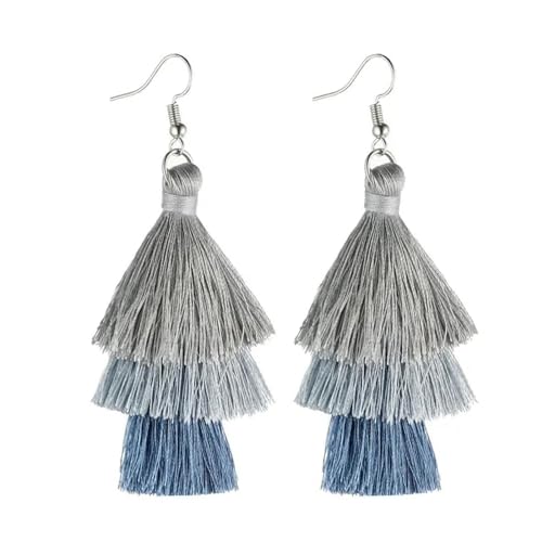 Ohrringe Ohrstecker Damen Schmuck Earrings Bunte Dreischichtige Lange Quasten-Ohrringe, Modisch Für Frauen, Mit Fransen, Mehrschichtig, Vintage-Tropfen-Ohrringe, Farbe 8 von exdas