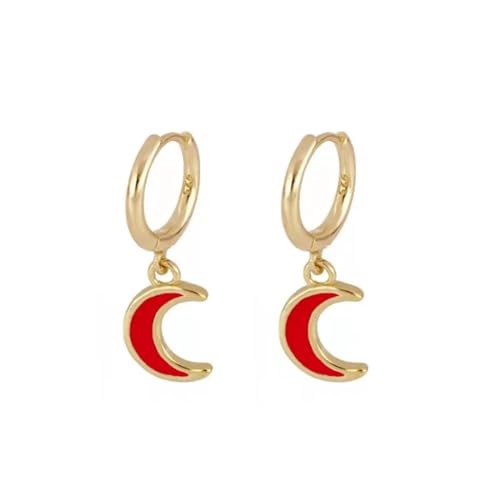 Ohrringe Ohrstecker Damen Schmuck Earrings Bunte Ohrringe Für Frauen Und Mädchen, Tropfendes Öl, Mond, Stern, Piercing, W0417-Rot von exdas