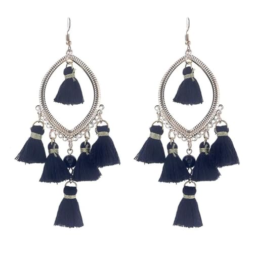 Ohrringe Ohrstecker Damen Schmuck Earrings Drop Lange Quaste Ohrringe Mode Femme Fransen Perlen Vintage Ohrringe Für Frauen Schwarz von exdas