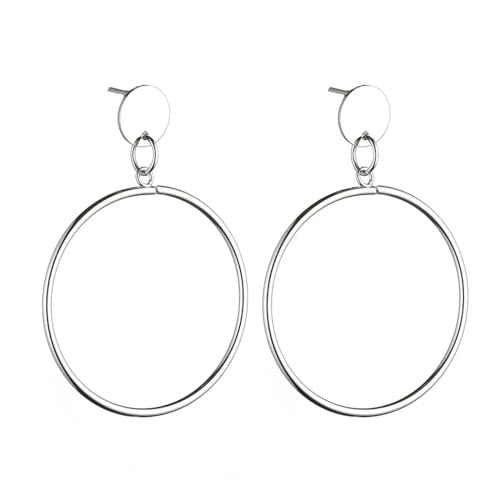 Ohrringe Ohrstecker Damen Schmuck Earrings Einfache Geometrische Große Runde Kreisohrringe Für Frauen Mode Hohle Tropfen Baumelnde Ohrringe Silber von exdas