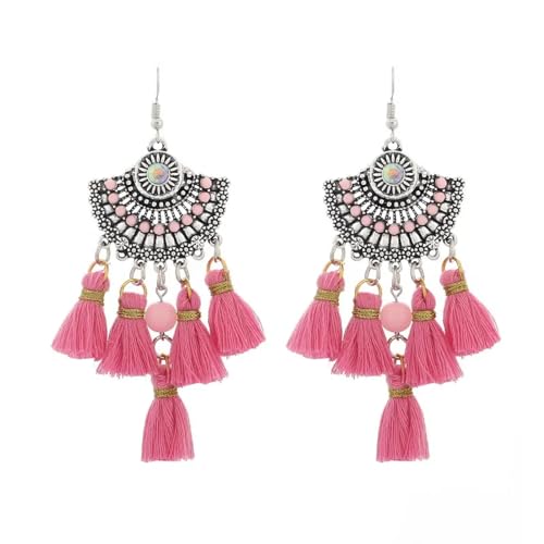 Ohrringe Ohrstecker Damen Schmuck Earrings Ethnische Boho Tropfen Lange Quasten Ohrringe Für Frauen Mode Tropfen Vintage Baumeln Böhmische Ohrringe Rosa von exdas