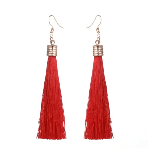 Ohrringe Ohrstecker Damen Schmuck Earrings Ethnische Fransen Quaste Lange Tropfen Ohrringe Frauen Boho Kristall Ohrringe Mode Rot von exdas