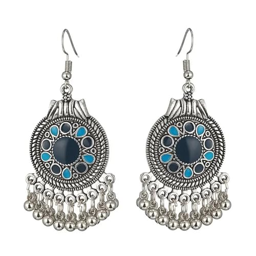 Ohrringe Ohrstecker Damen Schmuck Earrings Ethnische Vintage Boho Tropfen Baumeln Quaste Lange Ohrringe Frauen Charme Perlen Böhmische Ohrringe Mode Blau von exdas