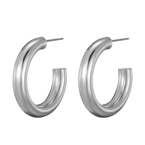 Ohrringe Ohrstecker Damen Schmuck Earrings Klassische Modische Glänzende Runde C-Förmige Ohrringe Für Damen, Ohrstecker Für Den Täglichen Gebrauch, Silber von exdas