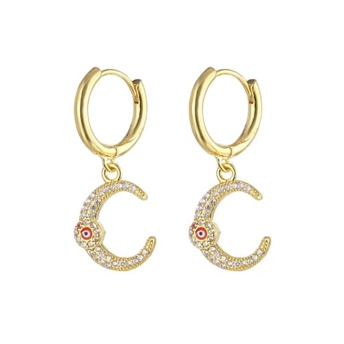 Ohrringe Ohrstecker Damen Schmuck Earrings Kleiner Ohrring Mode Damen Ohrring Mond Glücksamulett Blau Rotes Auge W0485-Rot von exdas