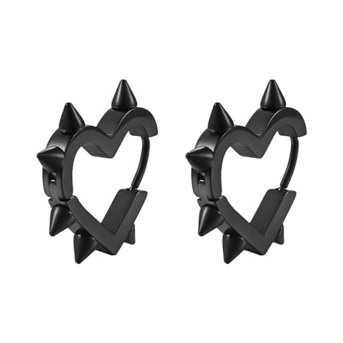 Ohrringe Ohrstecker Damen Schmuck Earrings Kreative Hip-Hop Nieten Herz Ohrringe Für Frauen Geometrische Ohr Schnalle Piercing Cool Rock Punk Schwarz von exdas