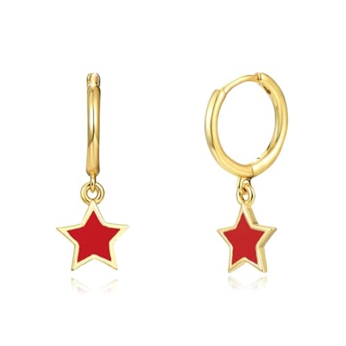 Ohrringe Ohrstecker Damen Schmuck Earrings Mehrfarbige, Farbenfrohe,   Kleine Stern-Anhänger-Ohrringe Für Damen, Party, Hochzeit, Stil W0415-Rot von exdas