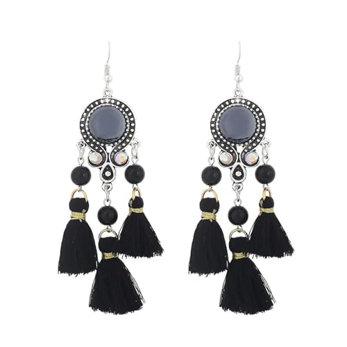 Ohrringe Ohrstecker Damen Schmuck Earrings Mehrfarbige Ethnische Quaste Tropfen Lange Baumelnde Ohrringe Für Frauen Kristall Vintage Ohrringe Mode Schwarz von exdas