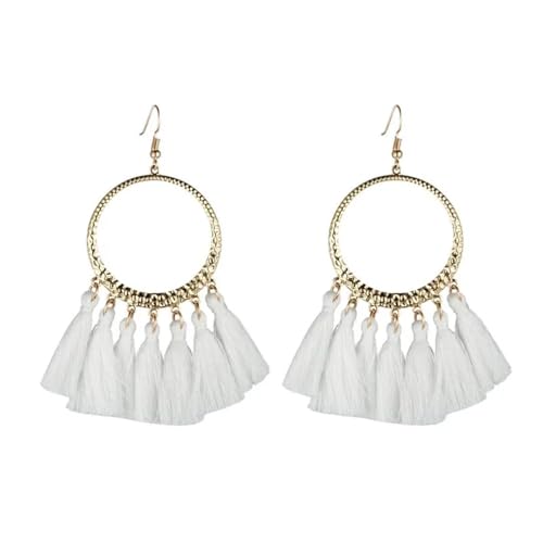 Ohrringe Ohrstecker Damen Schmuck Earrings Mode Boho Quaste Ohrringe Für Frauen Kreis Runde Lange Tropfen Ohrringe Hochzeit Fransen Geschenk Pendientes Weiß von exdas