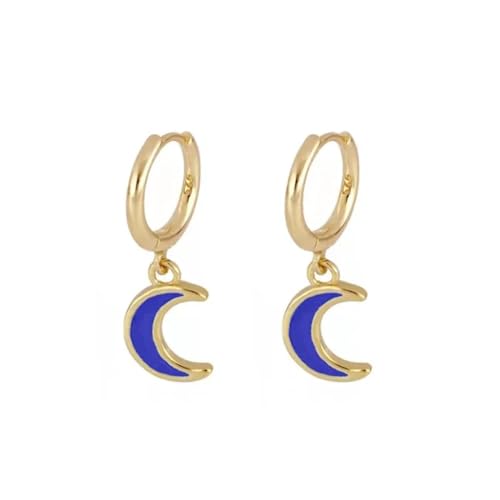 Ohrringe Ohrstecker Damen Schmuck Earrings Mode Coole Farben Ohrschnalle Anhänger Ohrring Süßer Stern Mond Blau Grün Ohrringe Party W0417-Blau von exdas