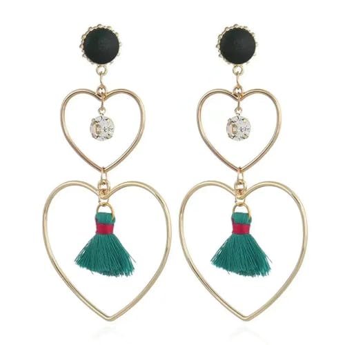 Ohrringe Ohrstecker Damen Schmuck Earrings Mode Doppel Herz Tropfen Baumeln Ohrringe Für Frauen Vintage Quaste Lange Stud Ohrringe Pendientes Blau von exdas