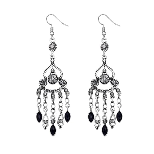 Ohrringe Ohrstecker Damen Schmuck Earrings Mode Ethnische Vintage Tropfen Baumeln Ohrringe Für Frauen Kristall Geometrische Hohl Quaste Lange Ohrringe Hochzeit Schwarz von exdas