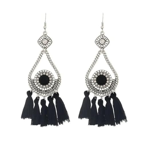 Ohrringe Ohrstecker Damen Schmuck Earrings Mode Geometrische Ohrringe Ethnische Boho Drop Lange Quaste Ohrringe Für Frauen Kristall Tropfen Vintage Schwarz von exdas