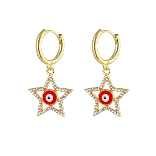 Ohrringe Ohrstecker Damen Schmuck Earrings Rote Böse Blaue Augen-Herz-Stern-Mond-Ohrringe Für Frauen-Ohrring-Modische Baumelnde Ohrringe W0484-Rot von exdas