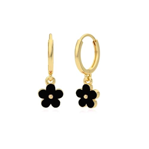 Ohrringe Ohrstecker Damen Schmuck Earrings Schöne Bunte Blumen Für Damen Und Mädchen, Minimalistische Pendientes W0473-Schwarz von exdas